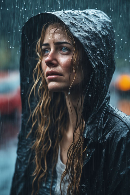 sad girl crying alone in rain