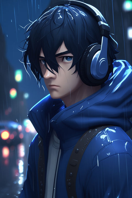 cool anime guy with headphones
