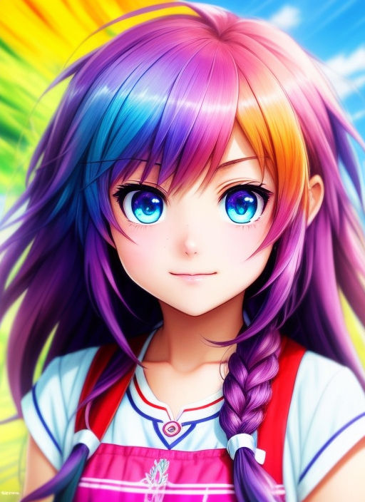 Premium Photo | Generative ai image of side view rainbow haired anime woman  on windy day