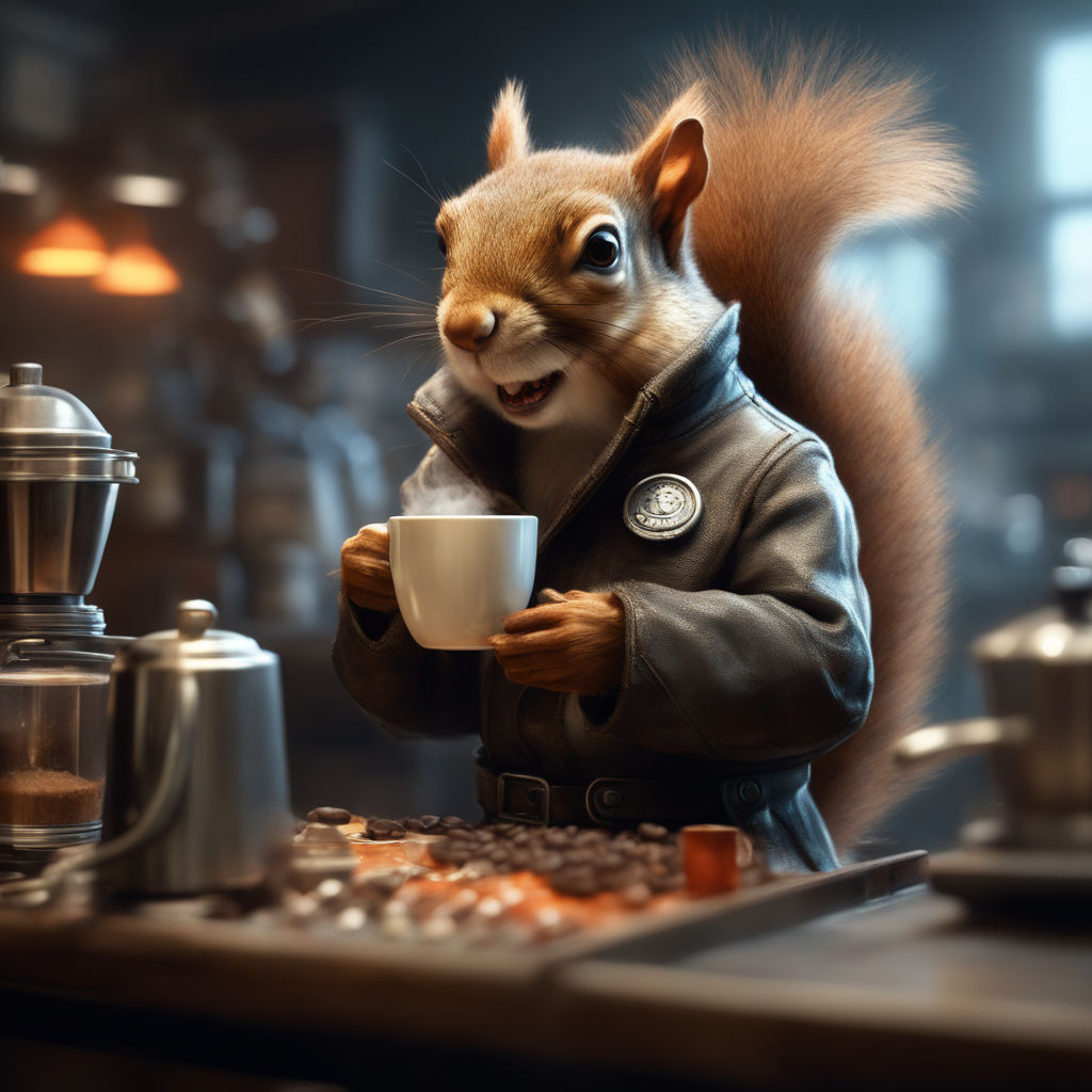 squirrel drinking coffee