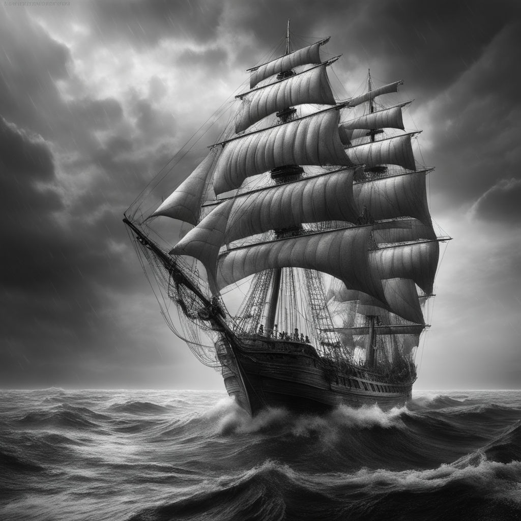 pirate ship illustration black and white