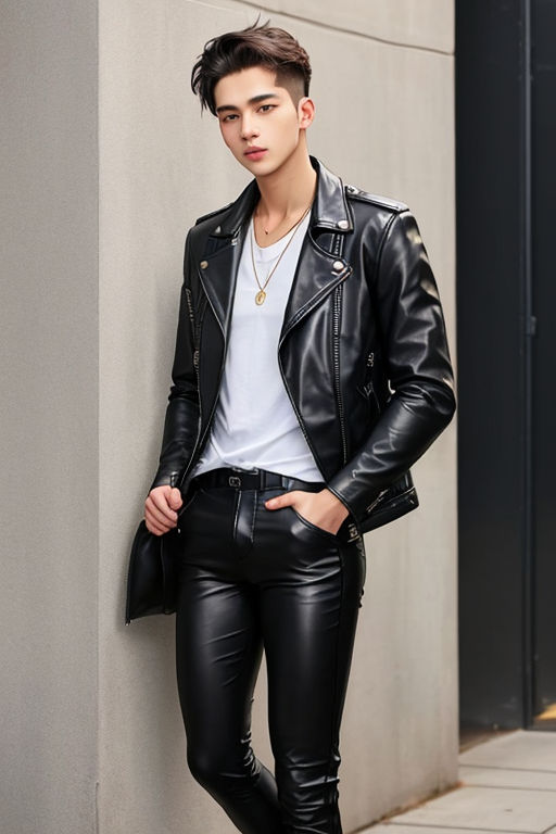 Closeup photo of emma watson in denim jacket and black leather trousers on  Craiyon