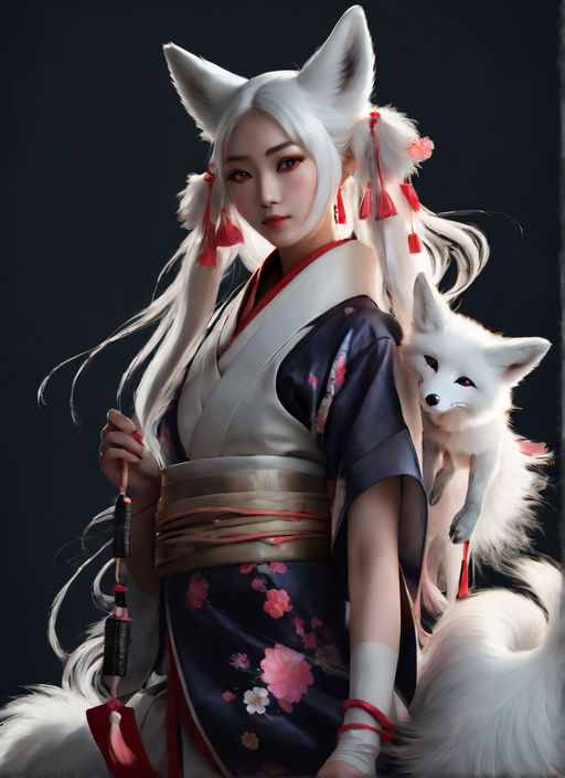 anime white nine tail fox