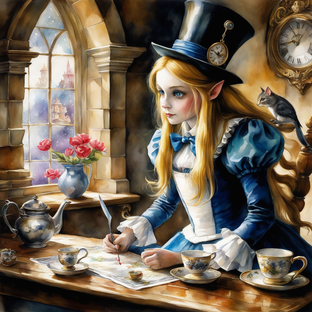 Poster depicting The Mad Hatters Tea Party from Alice In Wonderland