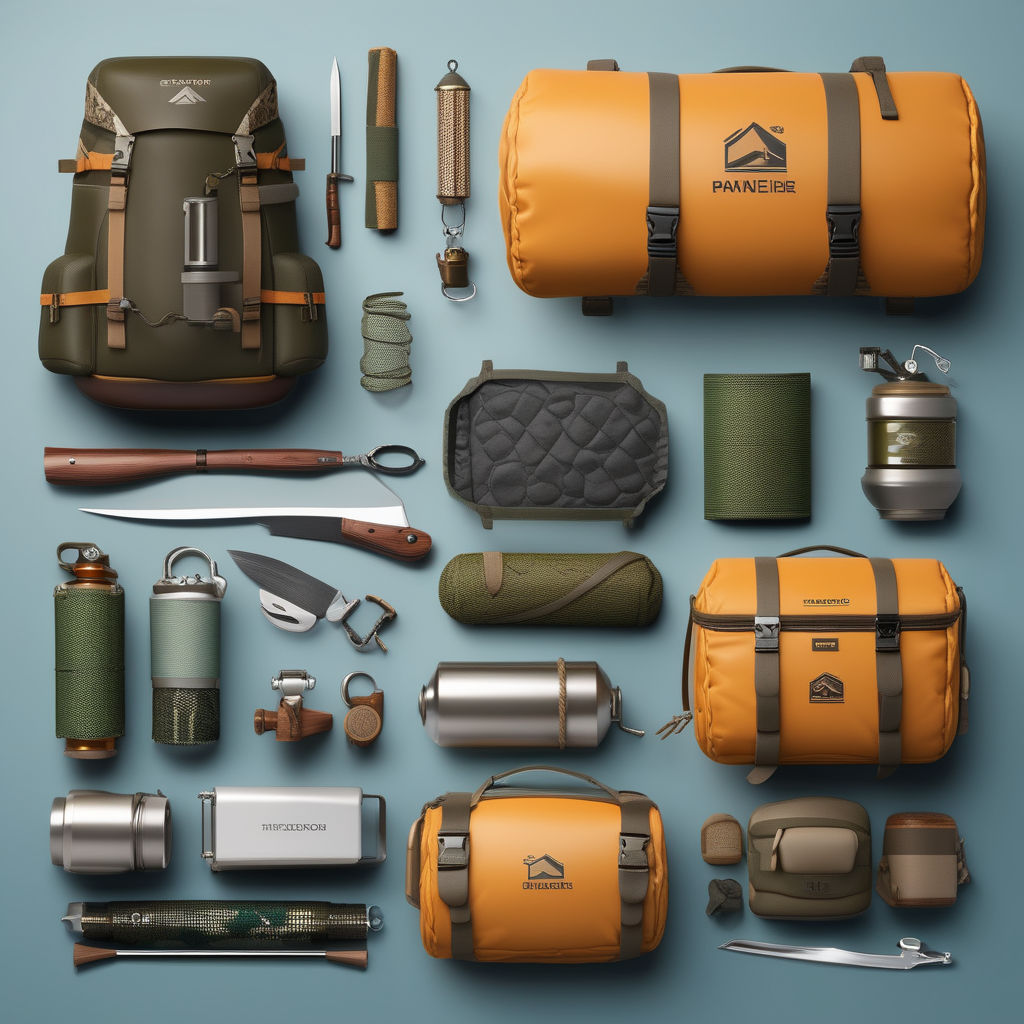 Survival Gear Kit Vector illustration. Bushcraft Outdoor Adventure Prepper Survival  Equipment. Set of Hiking and Camping items in outline doodle style. Stock  Vector