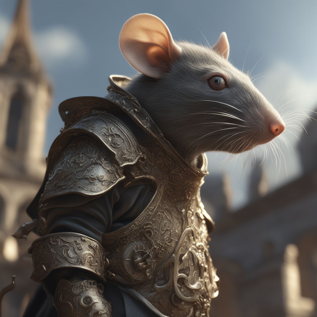 Medieval painting, realistic grey rat wearing a crown