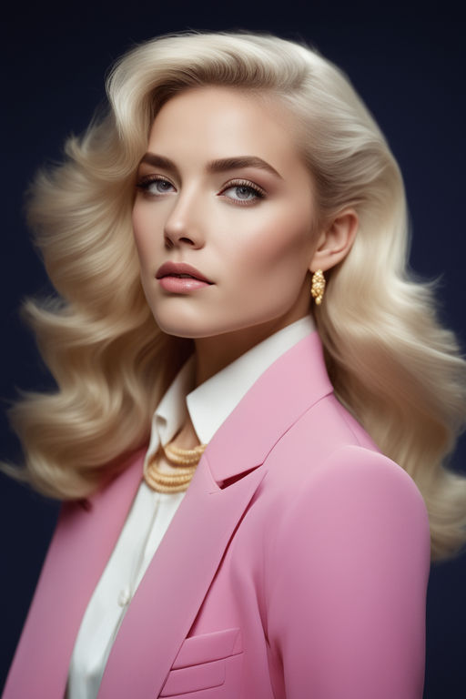 Premium Photo  Beautiful blonde woman in a bright fuchsia color suit  posing in a jewelry store woman going to buy jewelry