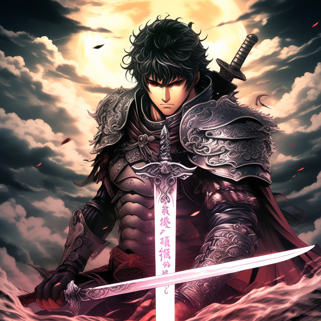 prompthunt: a highly detailed panel from the berserk manga of guts wielding  his large great sword while battling an enemy, berserk manga, colored manga  art