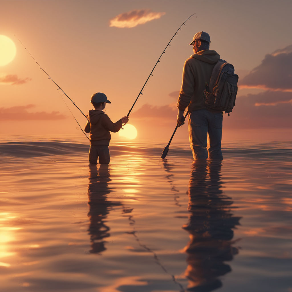 Father teaching son fishing - Playground