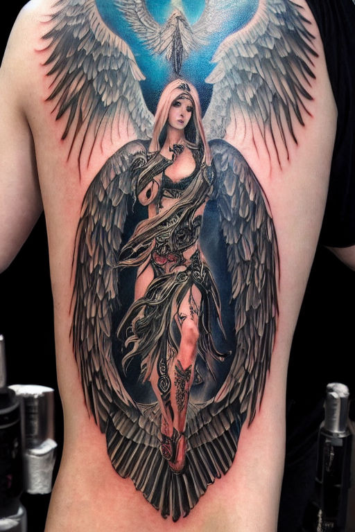 Tattoo of a biblically accurate angel on shoulder  Stable Diffusion   OpenArt