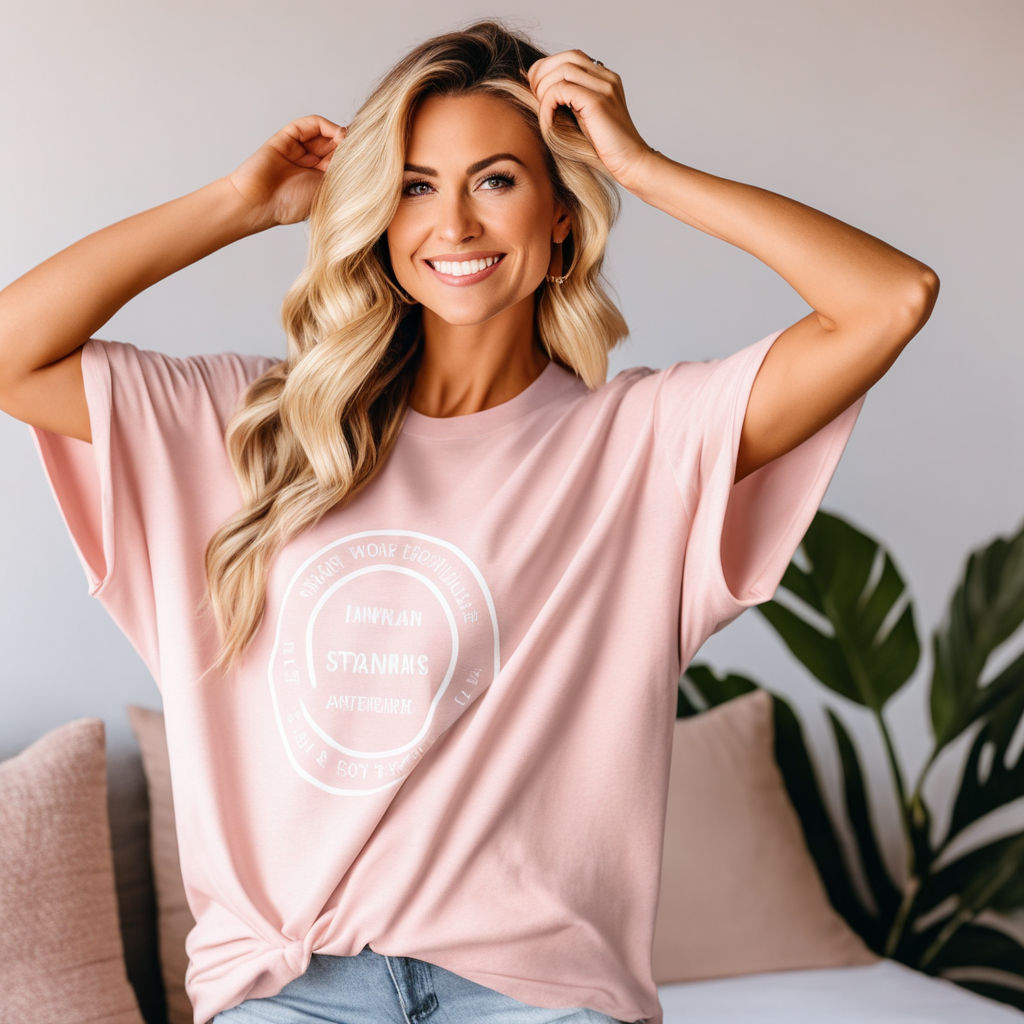 wearing a blank oversized heavy cotton blank pink t-shirt