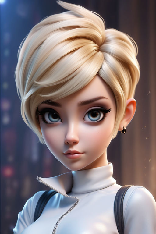 detailed anime girl with white short hair side profile with black  background - Playground