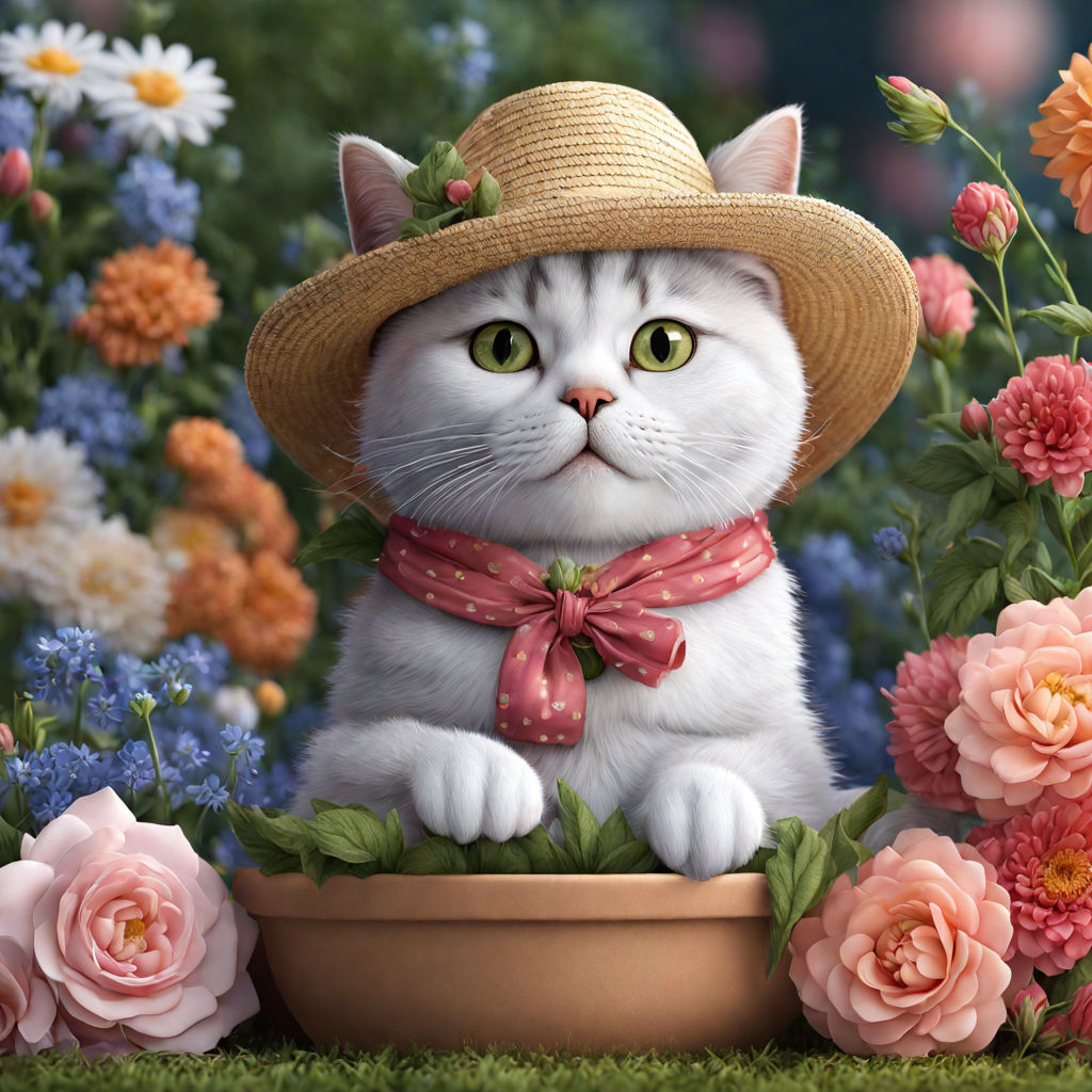 pretty-bee592: Cute cat wearing nursing hat, surrounded by flowers