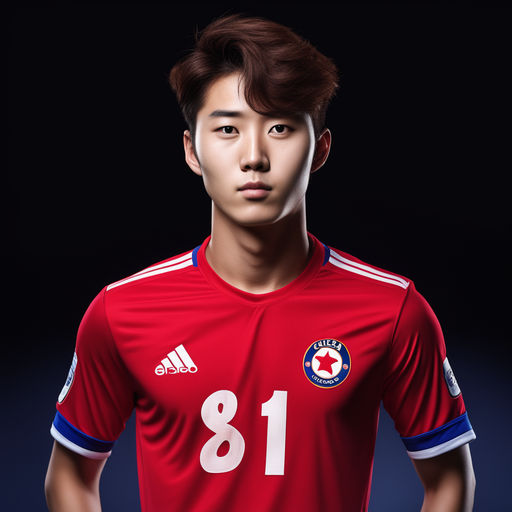 korean guy wear in red soccer jersey - Playground AI