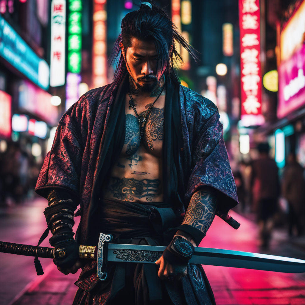 Cyberpunk Neon Samurai Sword Warrior HD WALLPAPER 