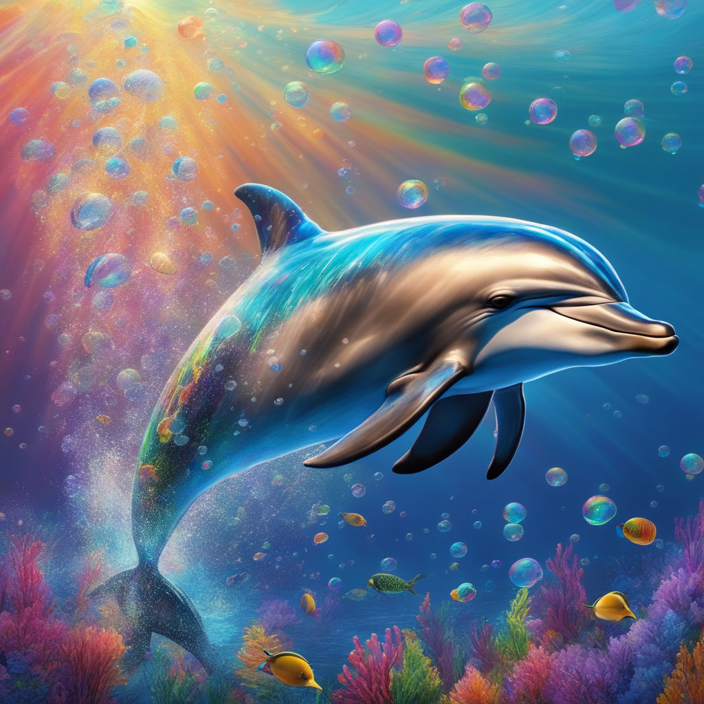 create a detailed mosaic tile design featuring a dolphin swimming