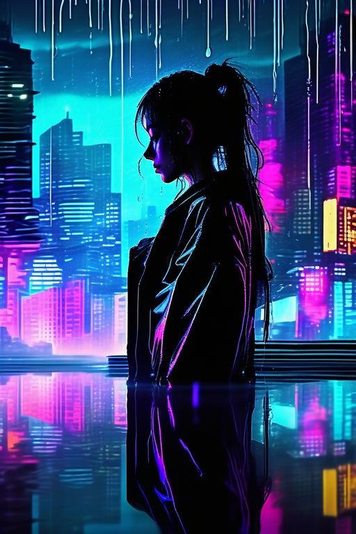 Cyberpunk girl in city - backiee