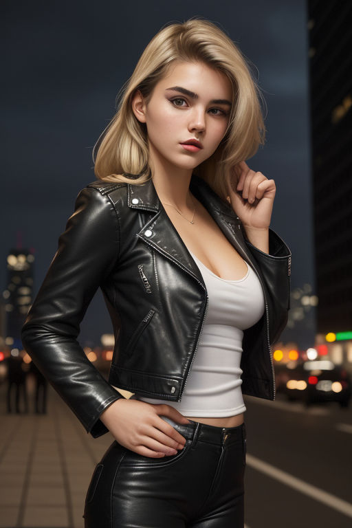 20 years old Ainoa Paloma .Hot woman in a leather jacket in ... by ...