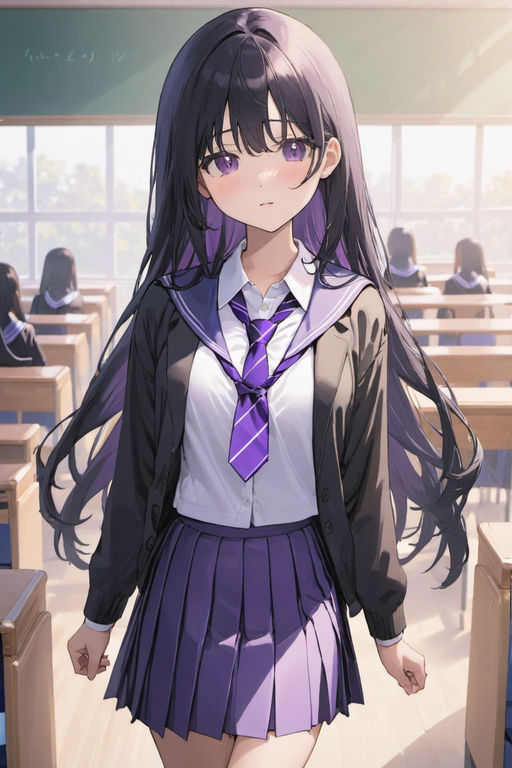 black hair close kuraue hinata loli purple eyes school uniform