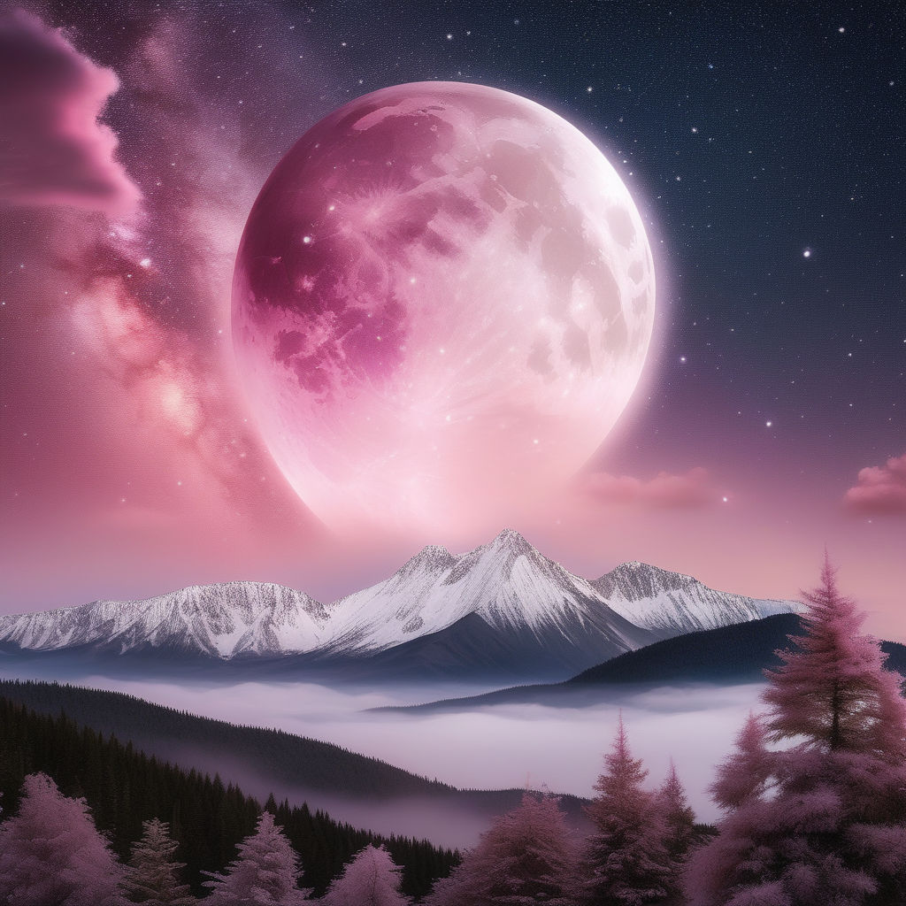 The sky is dark pink and contains a bright moon and bright stars -  Playground