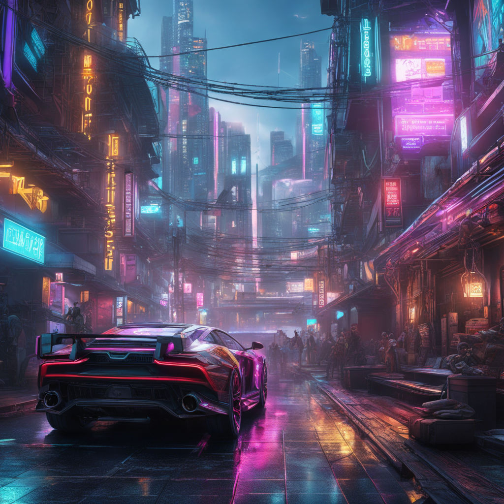 The neon-lit streets of a cyberpunk anime night city with this