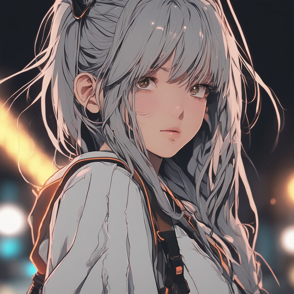 anime girl with silver hair and white eyes