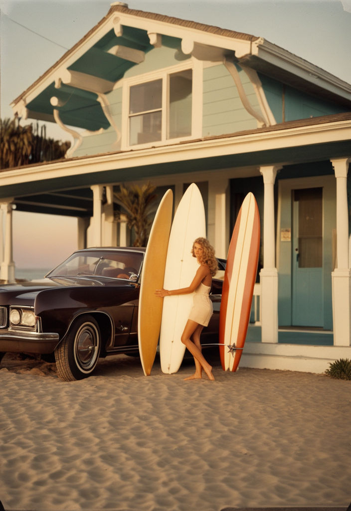 California Dreaming. Living the California dream 1960s. Beautiful teenage  girls having fun by the sandy beach & trees - Playground