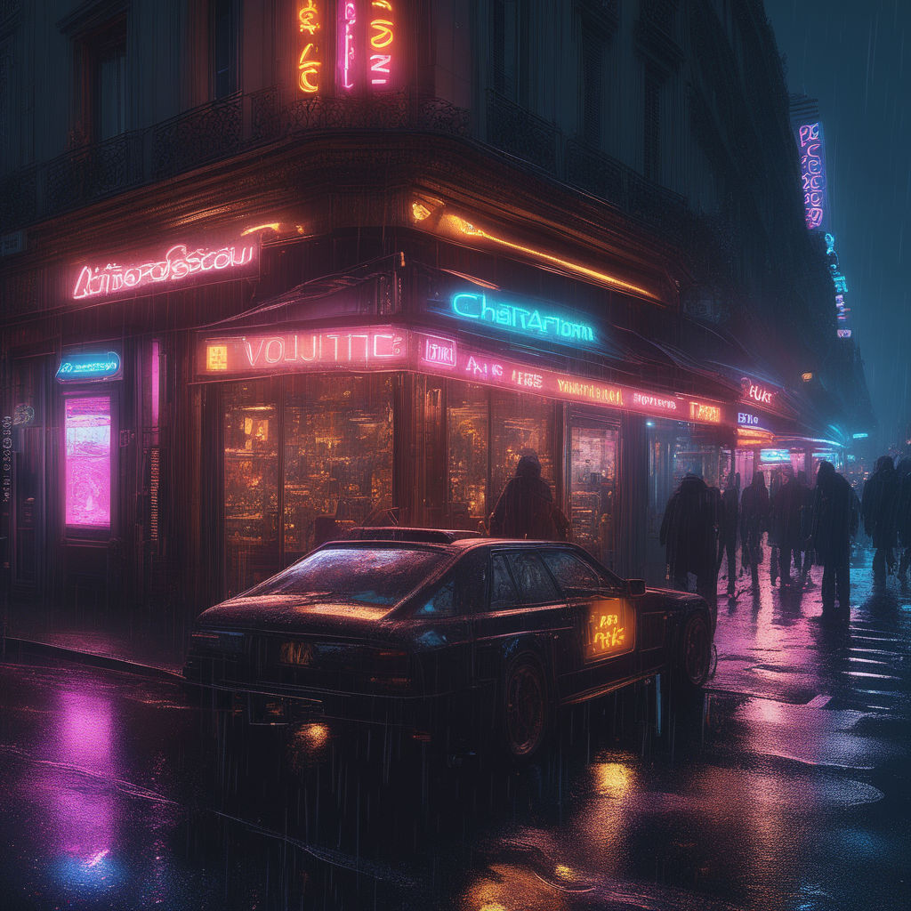 Beautiful pixel art of a cyberpunk coffeeshop in the rain