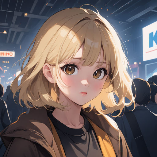 anime girl with short blonde hair and brown eyes