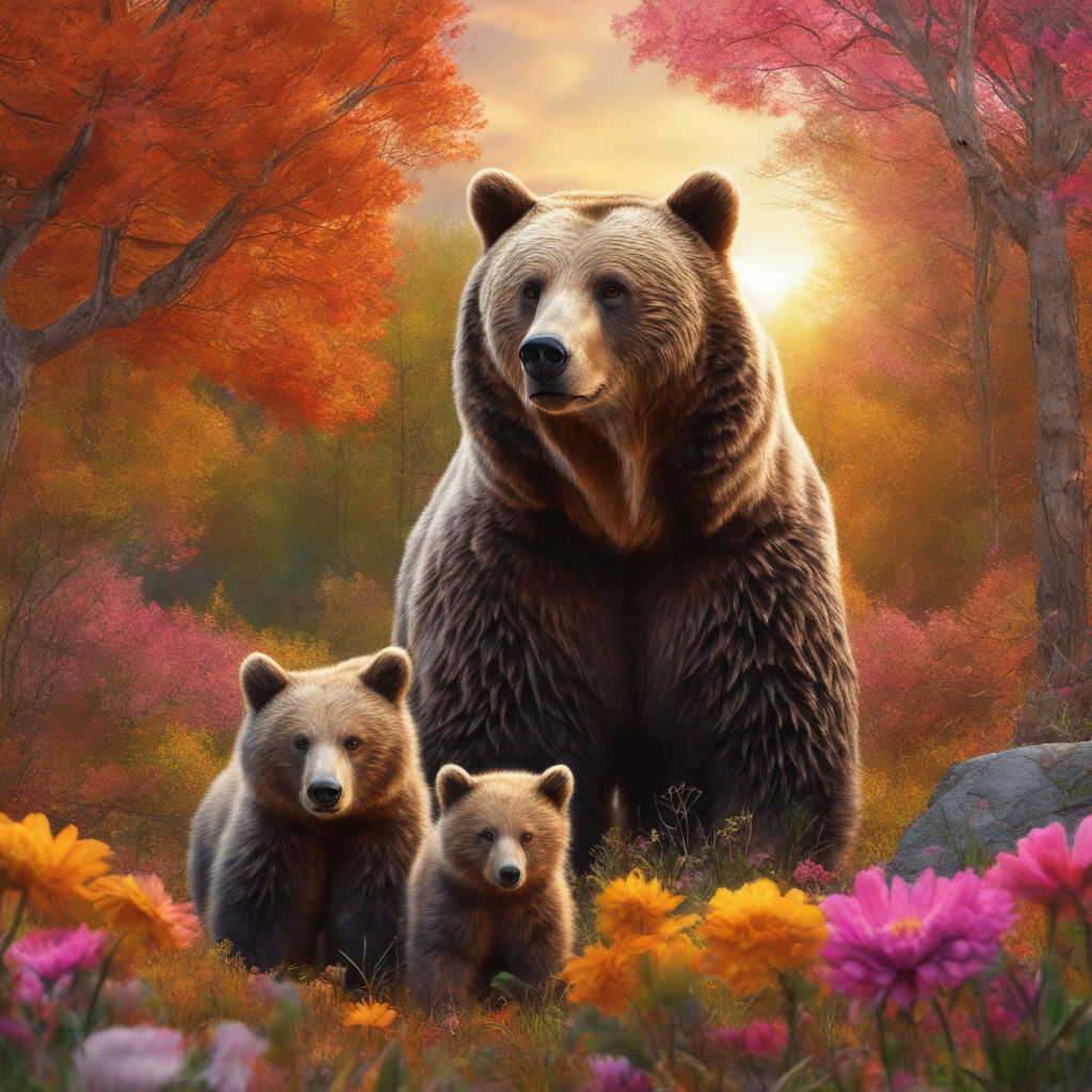 Whimsical Black Bears Mother With Cubs Holding Mama Bear Knows Best Sign  Statue