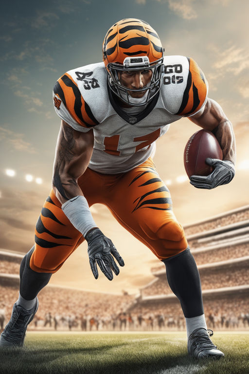 bengal tiger wearing a football helmet and shoulder pads' - Playground AI