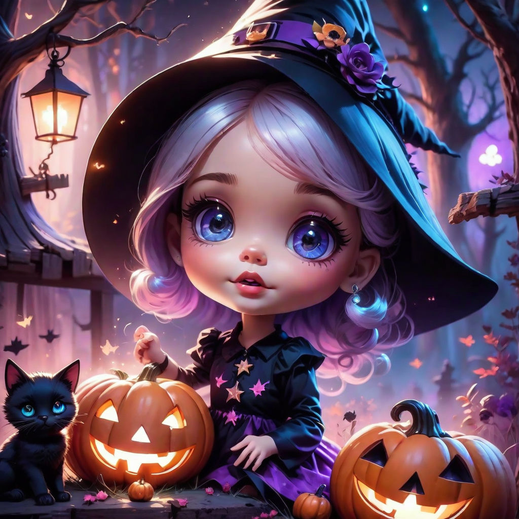 Long-haired female anime character digital wallpaper, Halloween