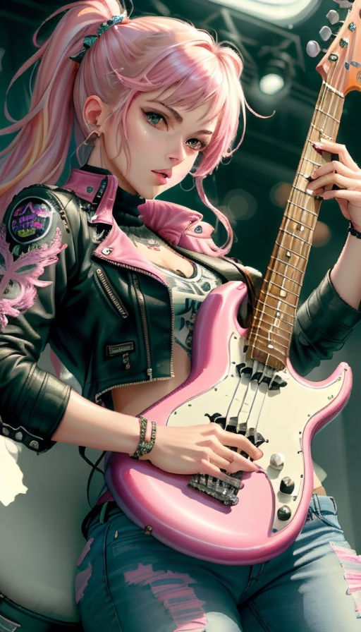 anime punk girl with guitar