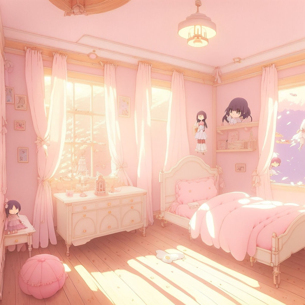 Anime cute girl in bedroom with toys bag Vector Image