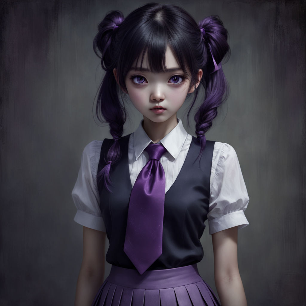 black hair close kuraue hinata loli purple eyes school uniform