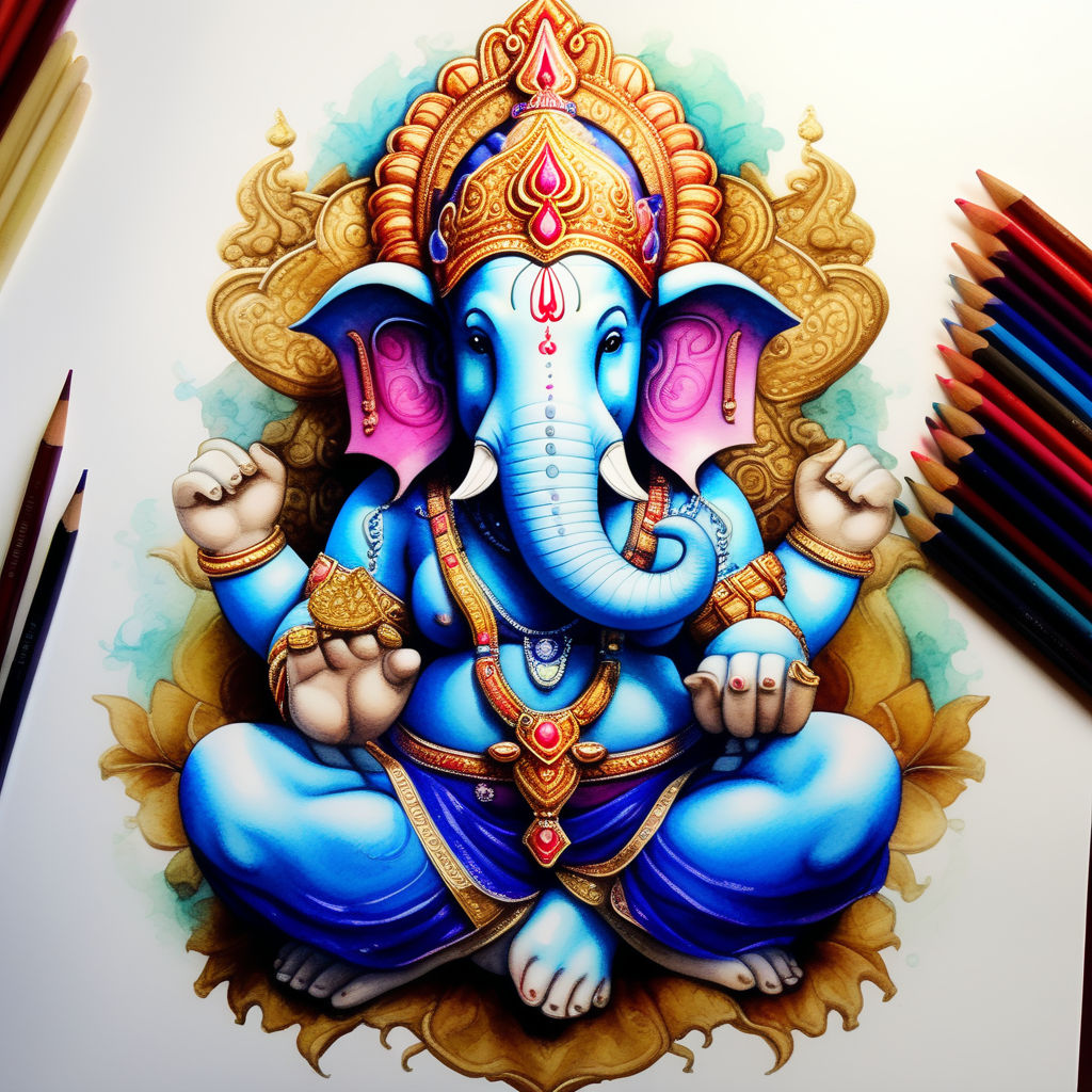 Lord Ganesha Freehand sketching charcol and color. by EAheroic on DeviantArt