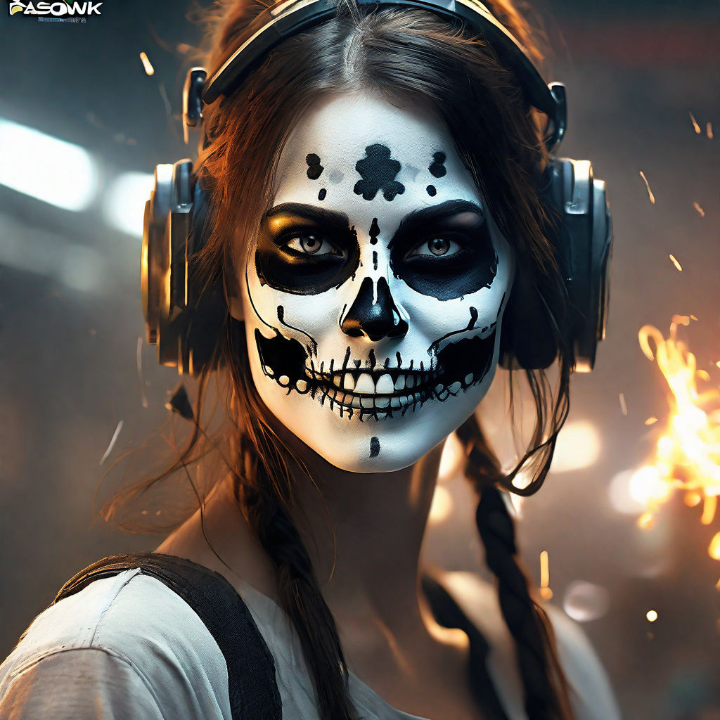 half skull face paint girl