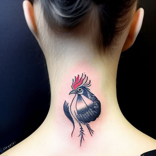 Hand poked chicken tattoo located on the ankle