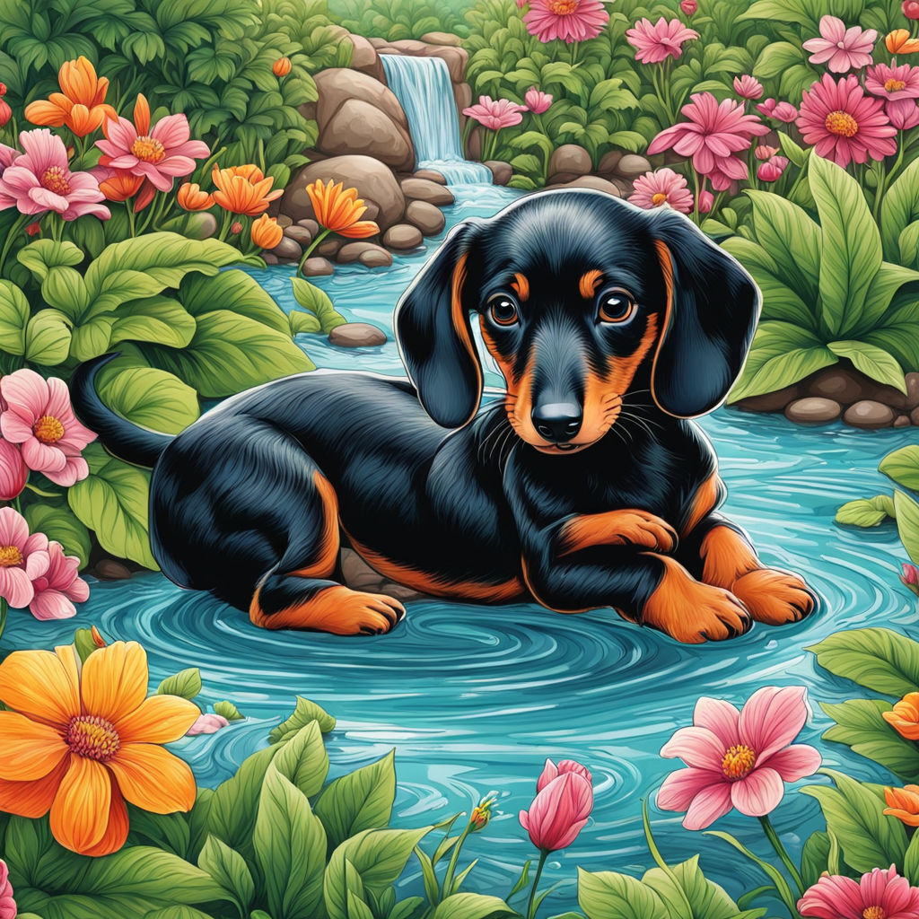 Splatter Dachshund Dog - 5D Diamond Painting 