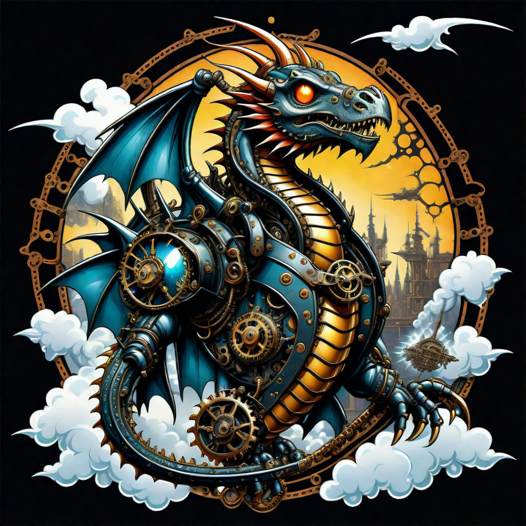 cyber dragon colorful, fantasy, intricate, highly