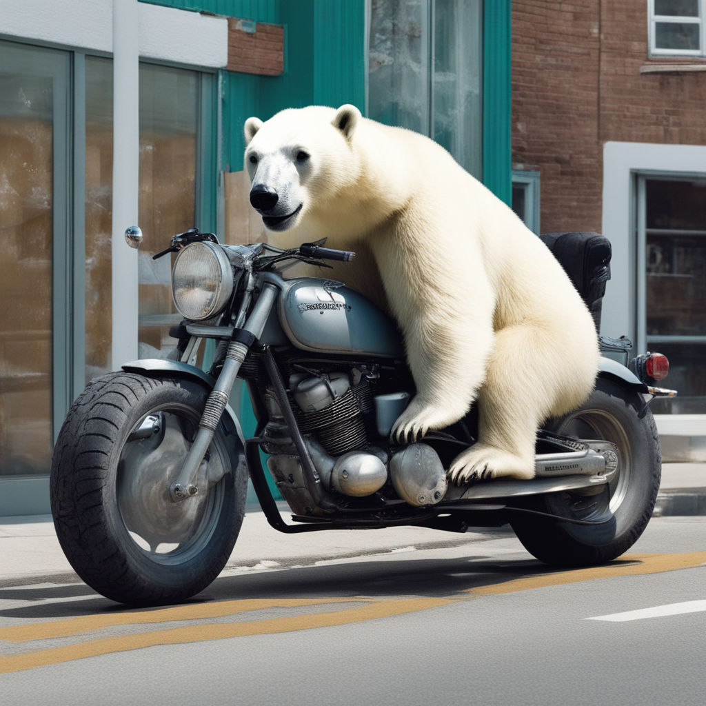 polar bear on motorcycle