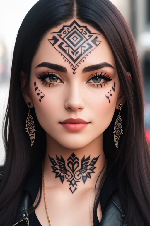 Tribal And Lettering Face Tattoo