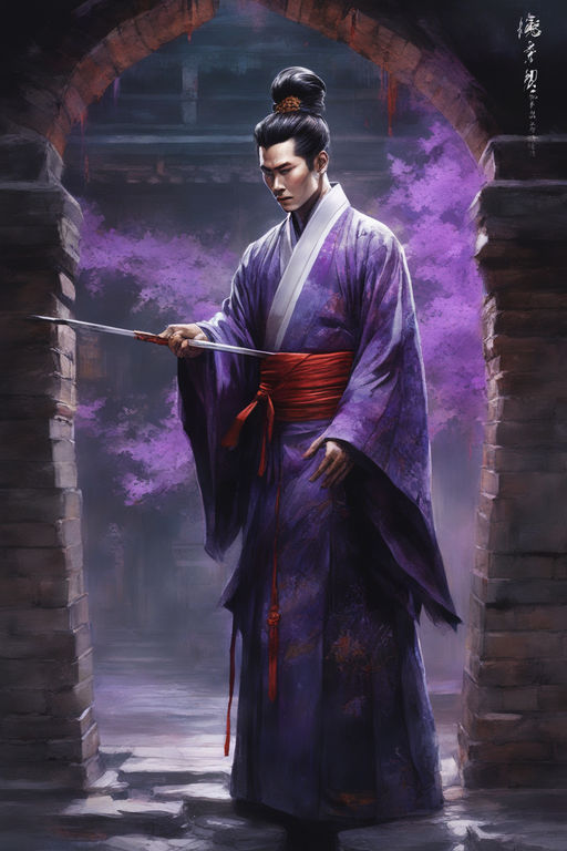 wearing a purple and black kimono - Playground