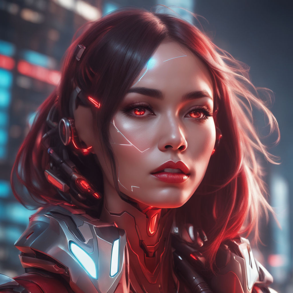 KREA - Portrait of a beautiful cyberpunk android, red lipstick