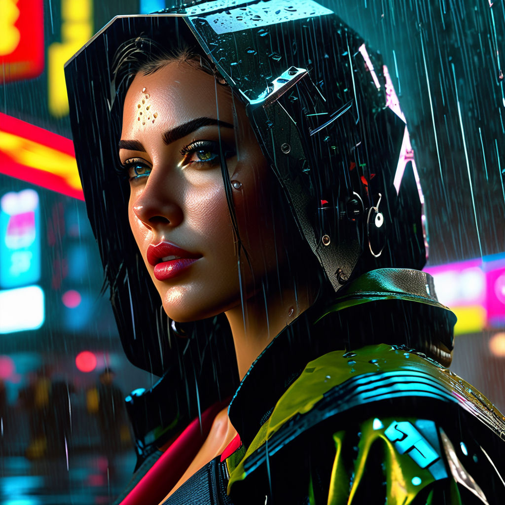 ArtStation - Neon Cyberpunk Art motorcycle girl in city road