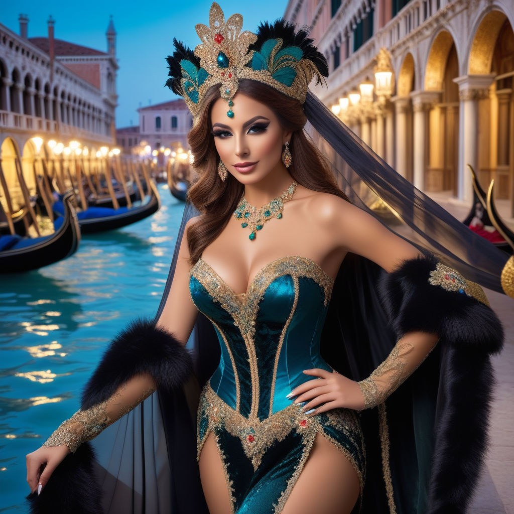 Beautiful Woman in Corset and Wearing Venetian Carnival Mask