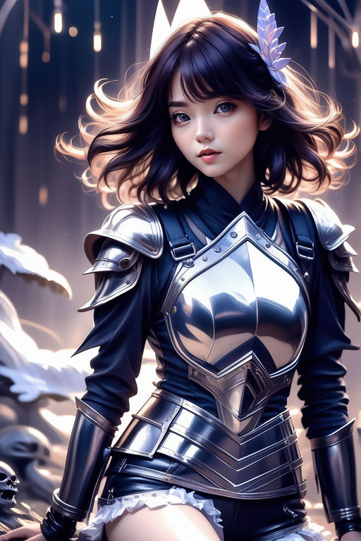 Anime girl with blue hair in armor