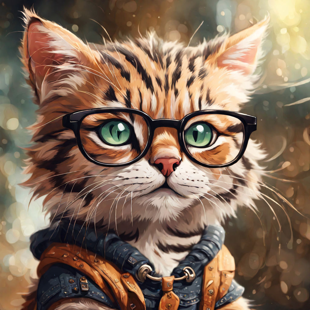 Cute Kitten Wearing Glasses and Sitting Cartoon Kawaii Chibi