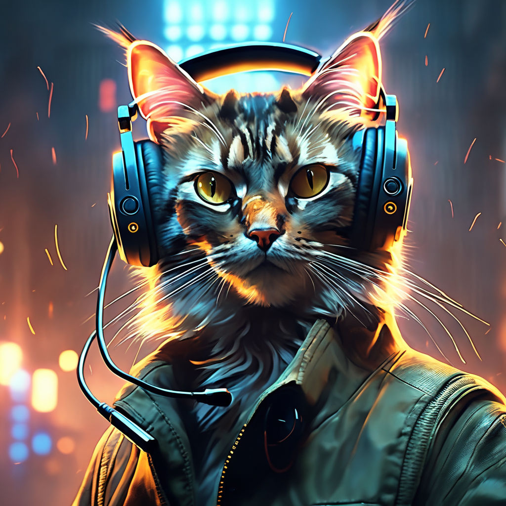 Dj cat wearing headphones Digital Art / Computer Art, Illustration