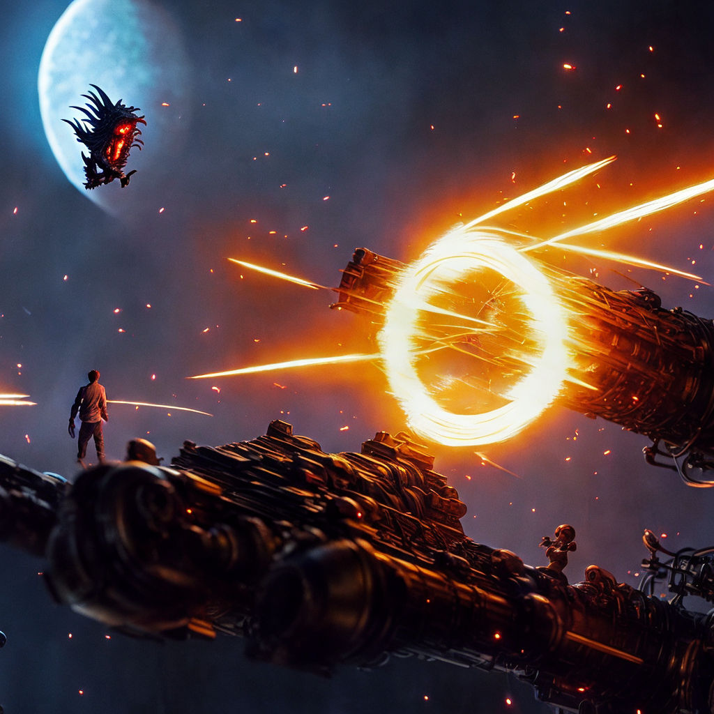 featuring colossal battleships from distant worlds engaged in an epic  interstellar war. The scene captures the iconic space opera essence -  Playground